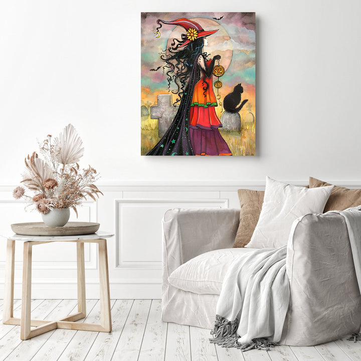 Witch Carrying a Pumpkin Lantern | Diamond Painting