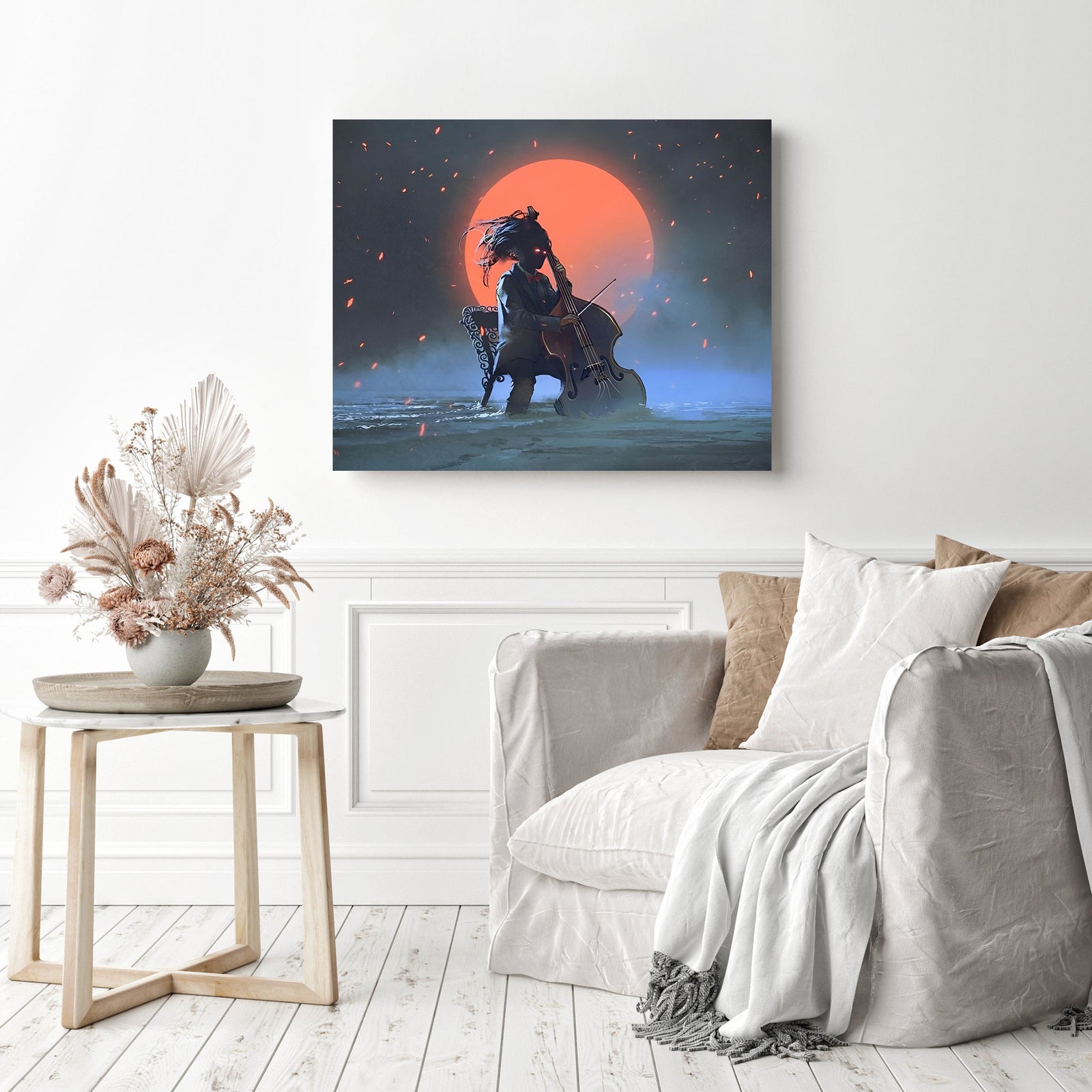 Mysterious Cellist | Diamond Painting Displayed as Home Decor