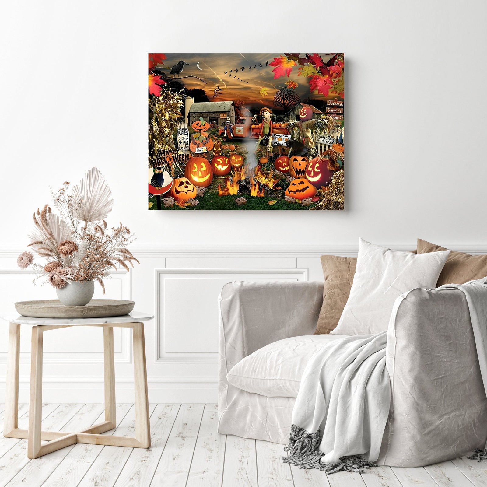 Halloween Pumpkin Scarecrow | Diamond Painting Displayed as Home Decor