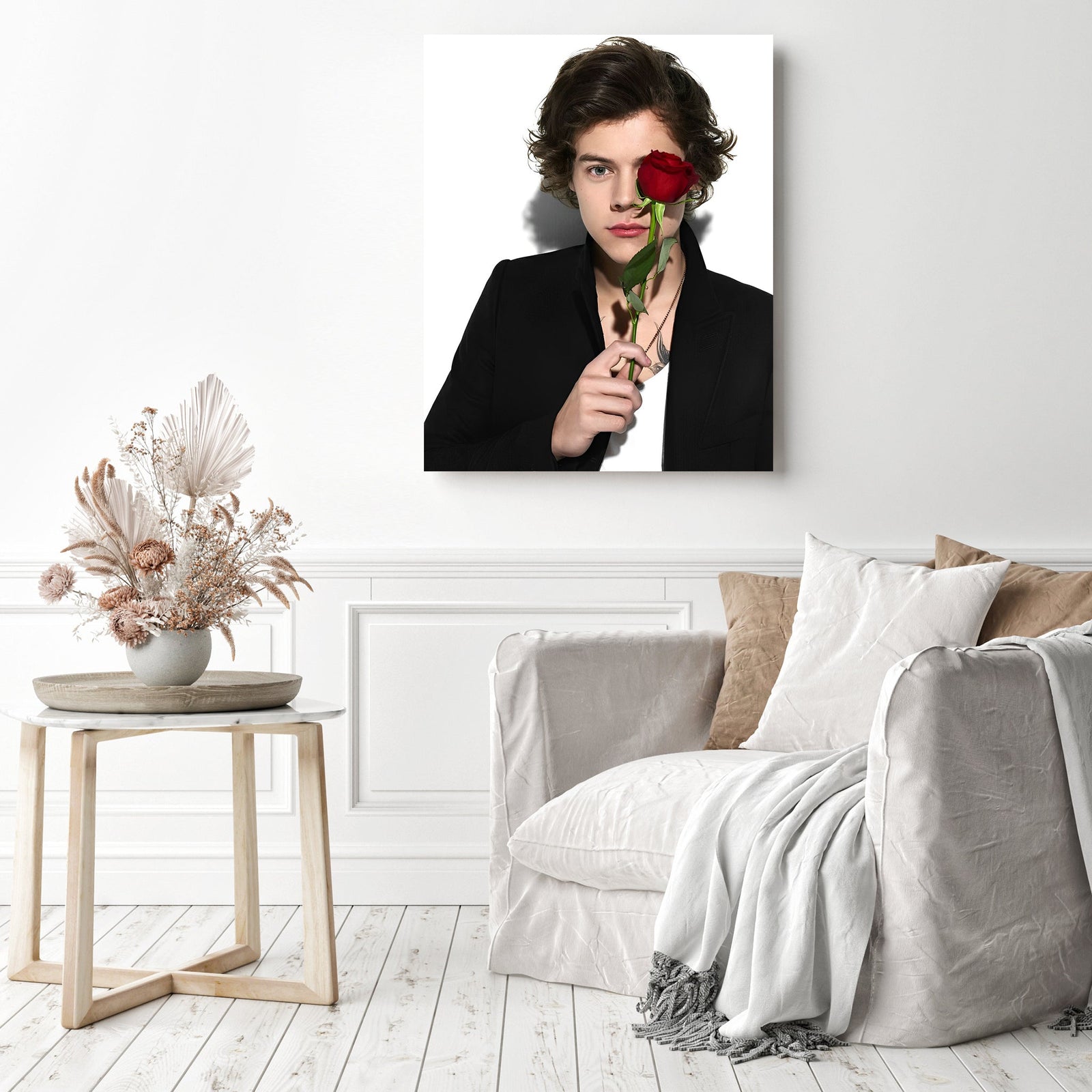 Harry Styles and Rose | Diamond Painting Displayed as Home Decor