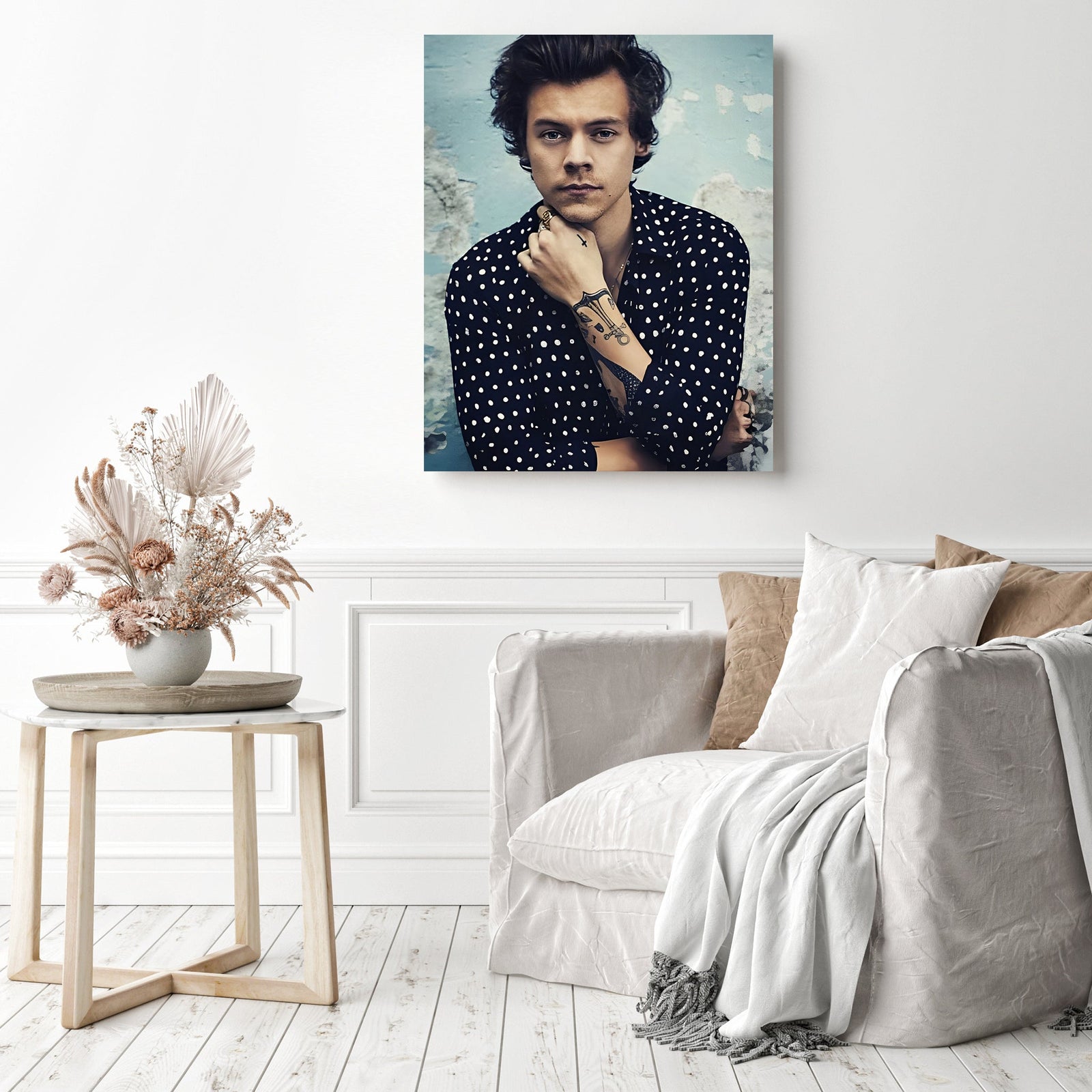 Harry Styles in Polka Dots | Diamond Painting Displayed as Home Decor