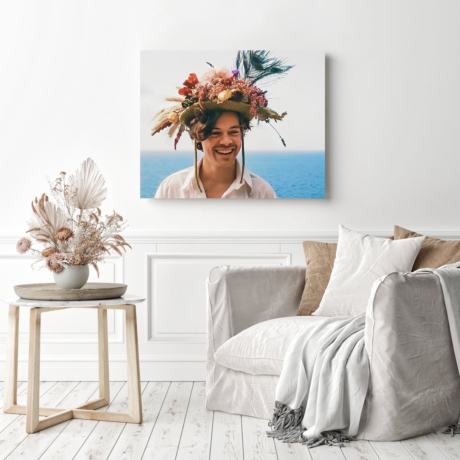 Harry Styles in Hat | Diamond Painting Displayed as Home Decor