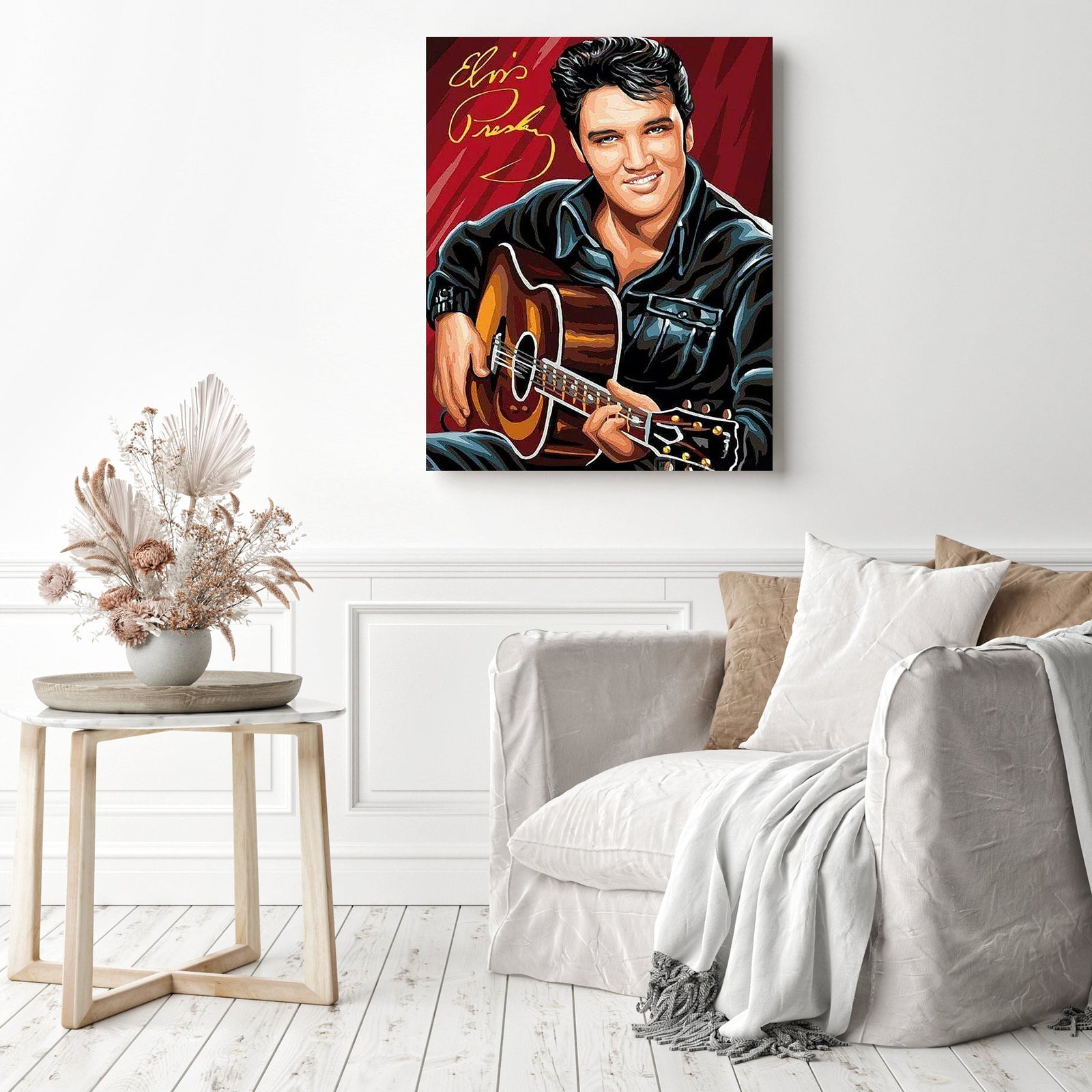 Elvis Presley with Guitar | Diamond Painting Displayed as Home Decor