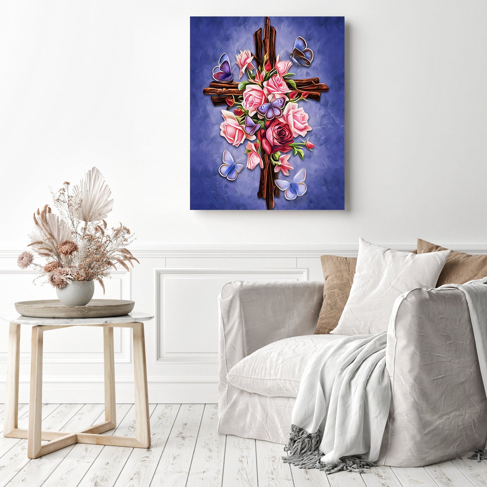 Religious Flowers Butterflies | Diamond Painting Displayed as Home Decor