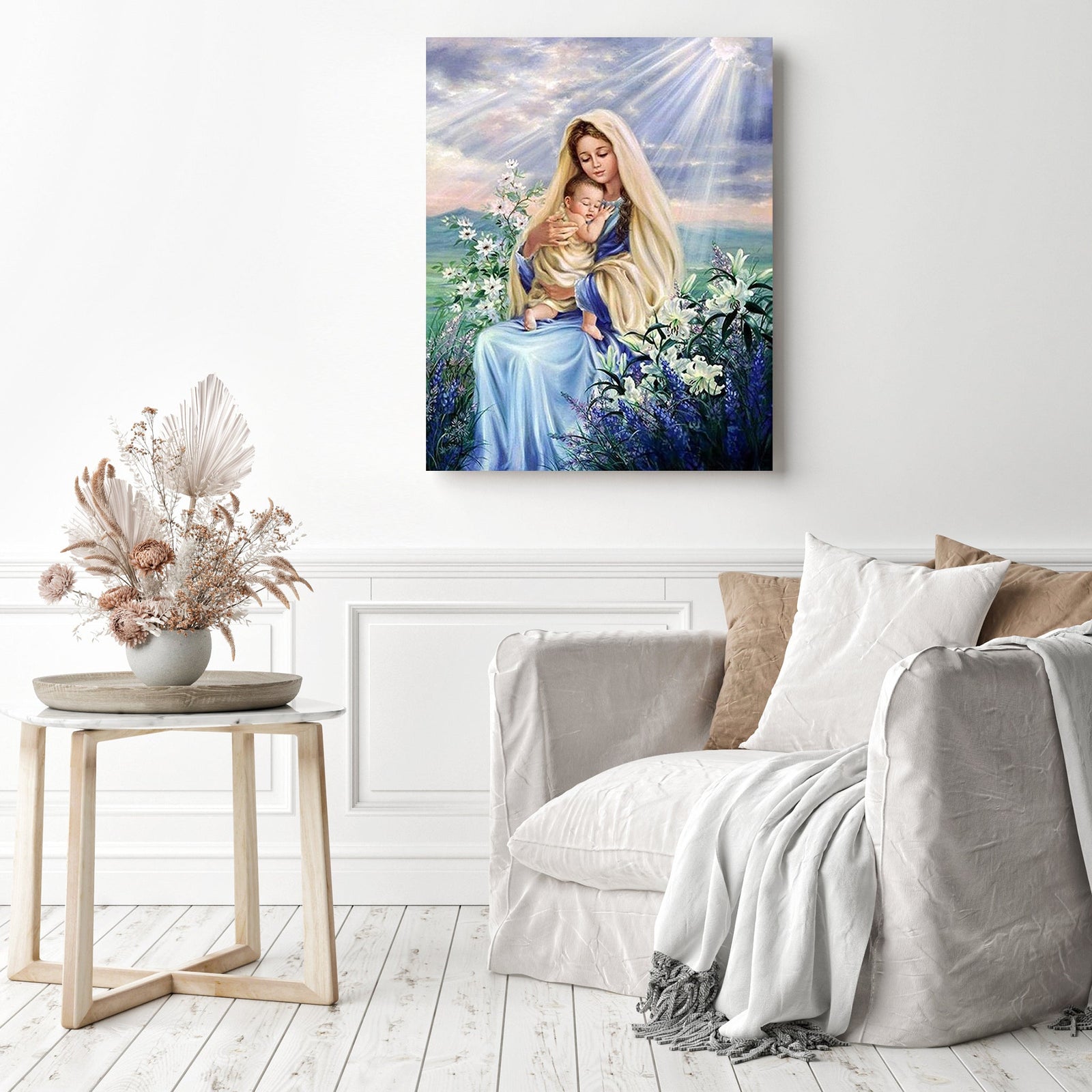 Virgin Mary and Jesus | Diamond Painting Displayed as Home Decor