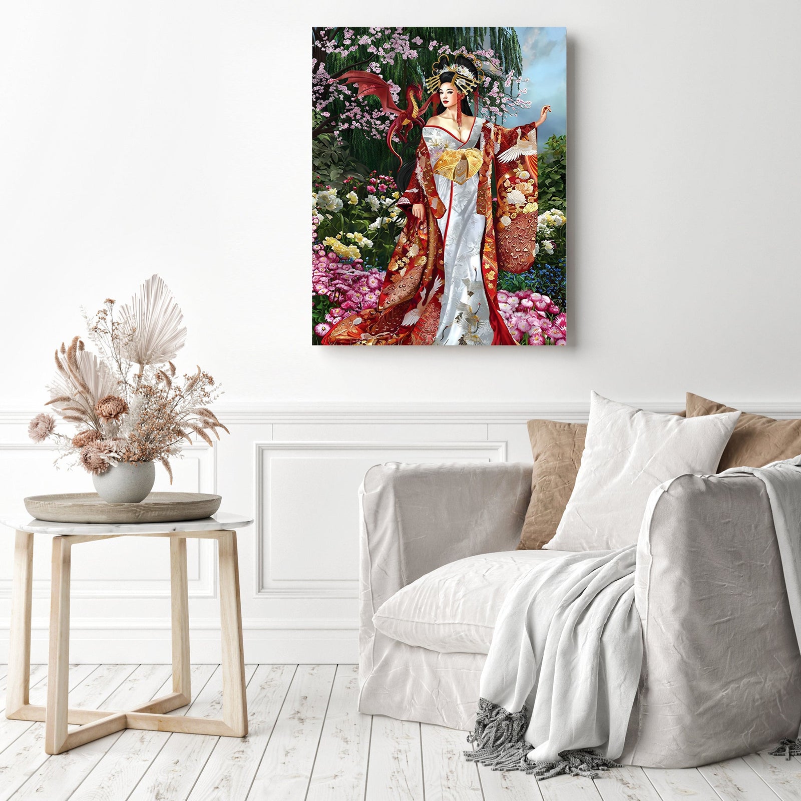 Kimono and Dragon | Diamond Painting Displayed as Home Decor