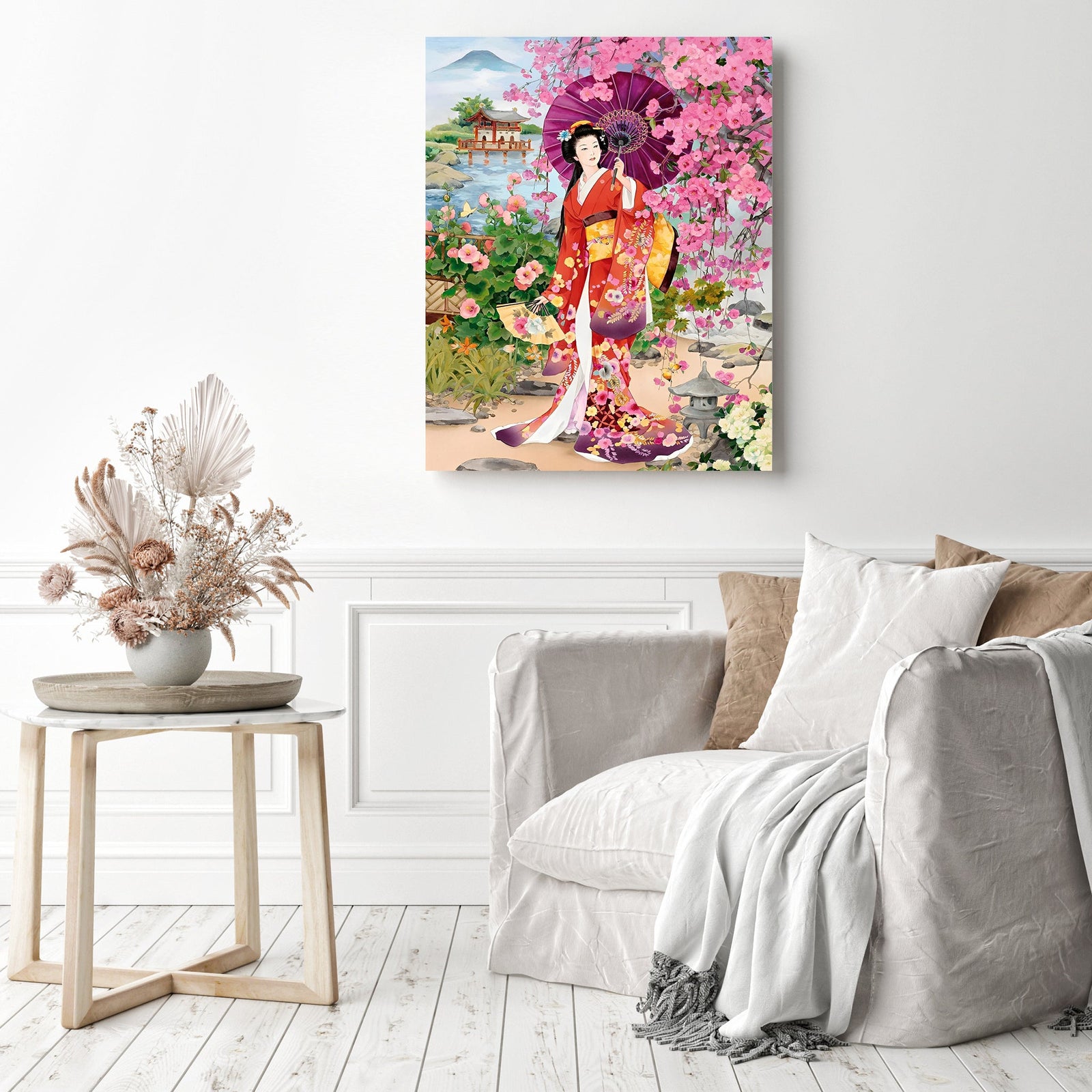 Sakura Geisha | Diamond Painting Displayed as Home Decor