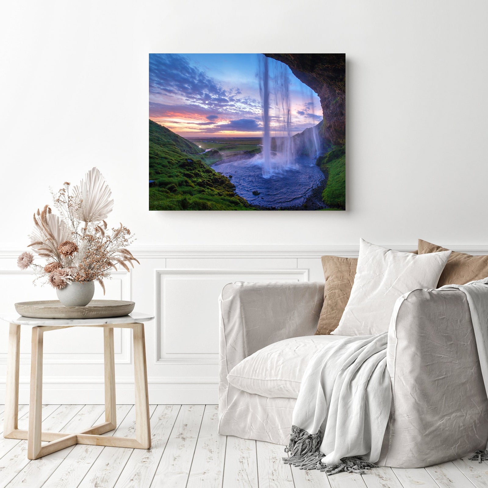 Seljalandsfoss Waterfall | Diamond Painting Displayed as Home Decor