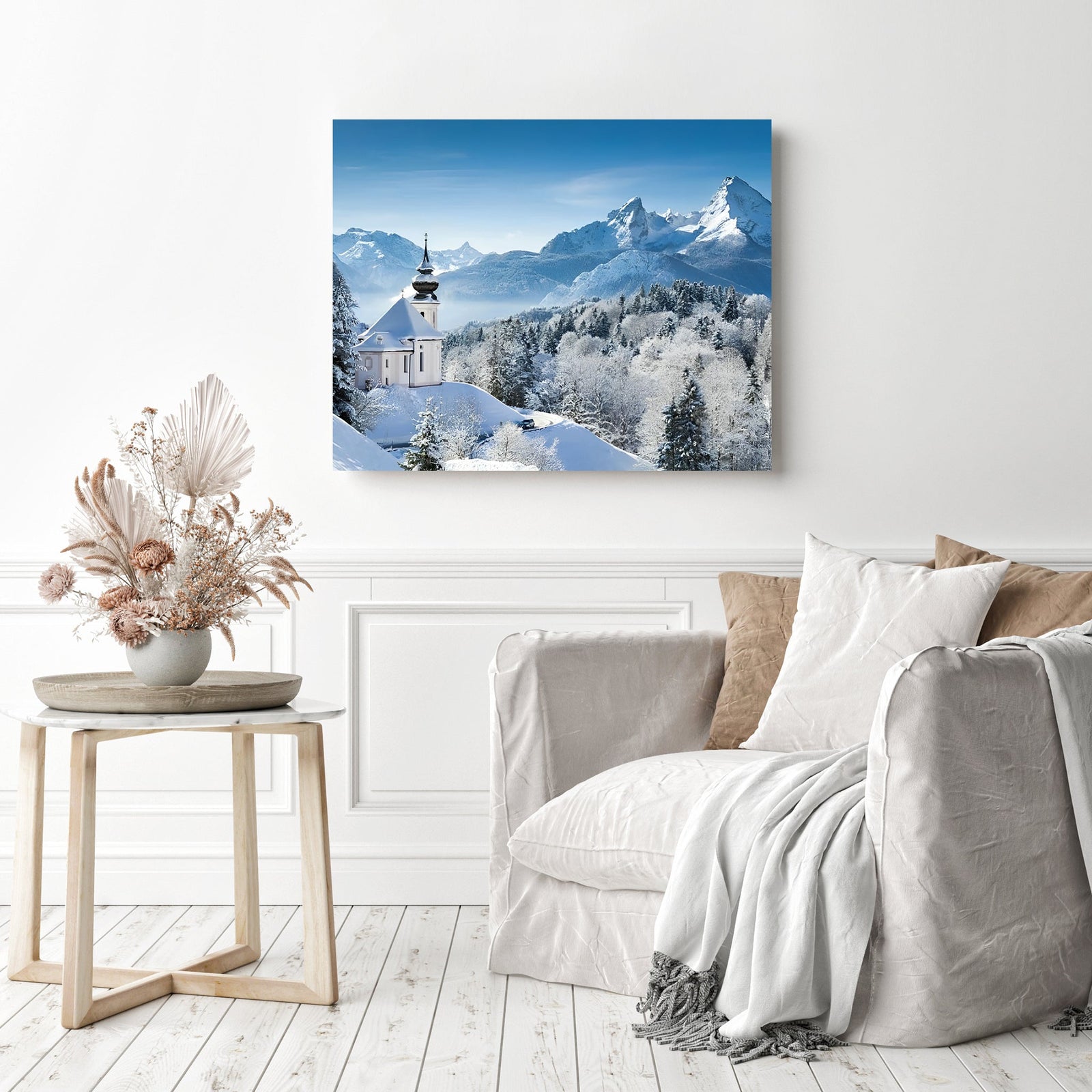 Alpine Chapel | Diamond Painting Displayed as Home Decor