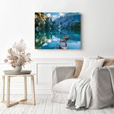 Boat floating in the lake | Diamond Painting Displayed as Home Decor