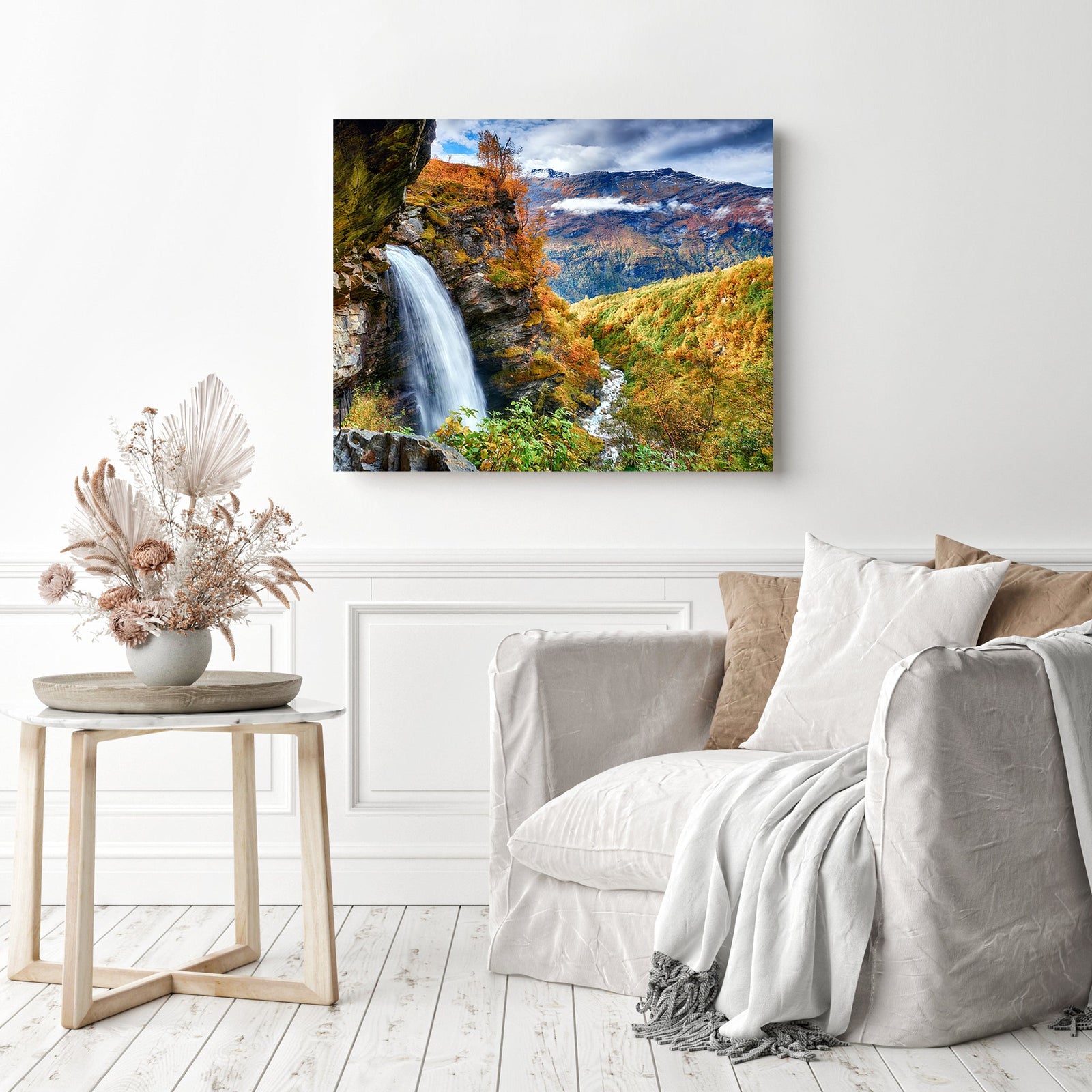 Fall Waterfall | Diamond Painting Displayed as Home Decor