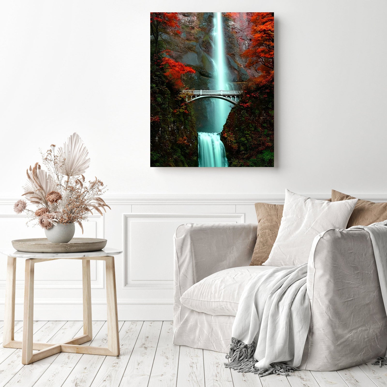 Multnomah Waterfall | Diamond Painting Displayed as Home Decor