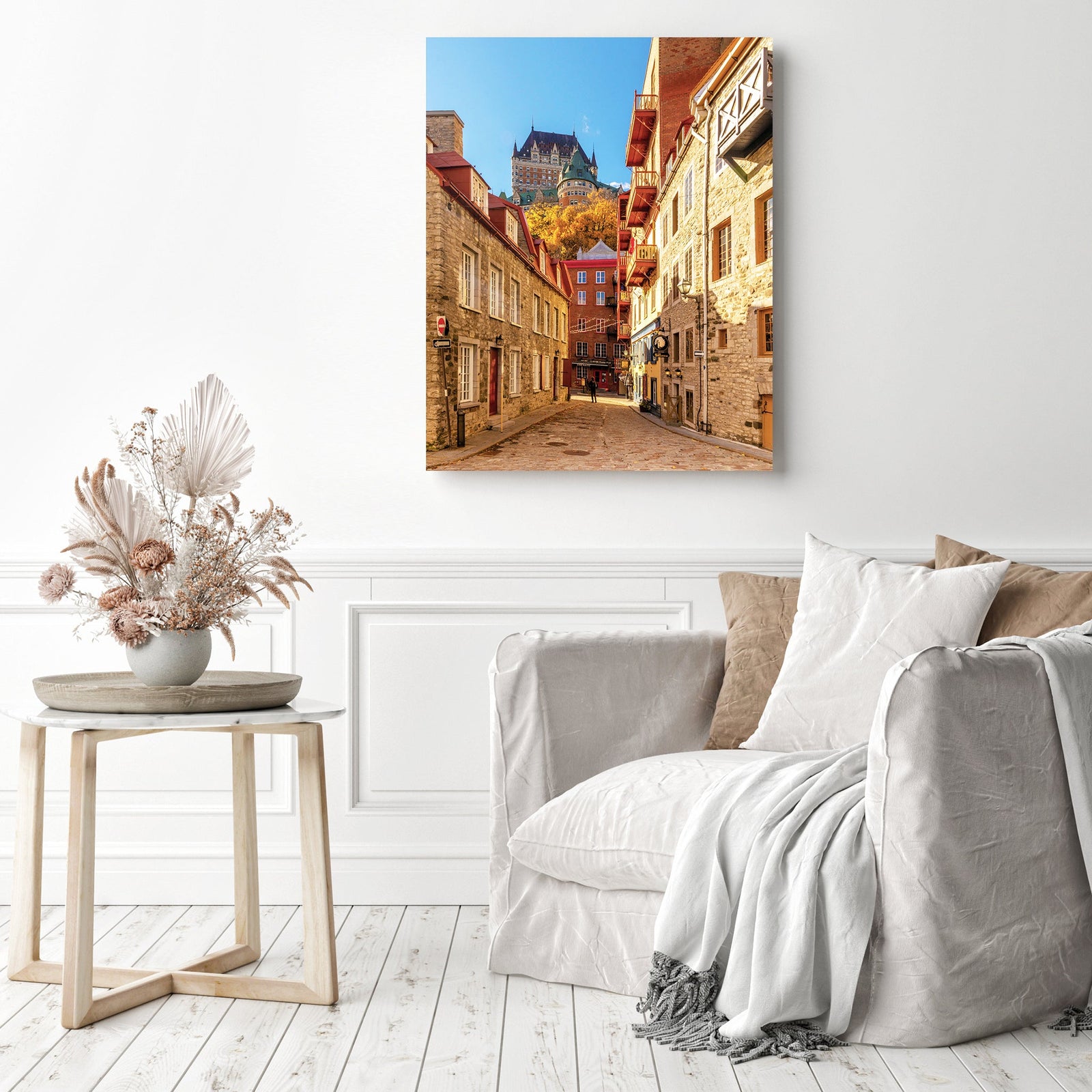 Quebec City Street | Diamond Painting Displayed as Home Decor