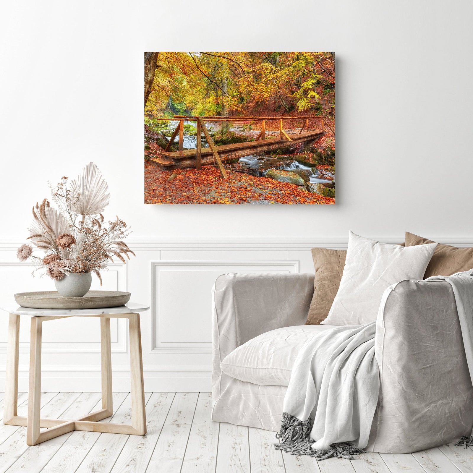 Wooden Bridge | Diamond Painting Displayed as Home Decor