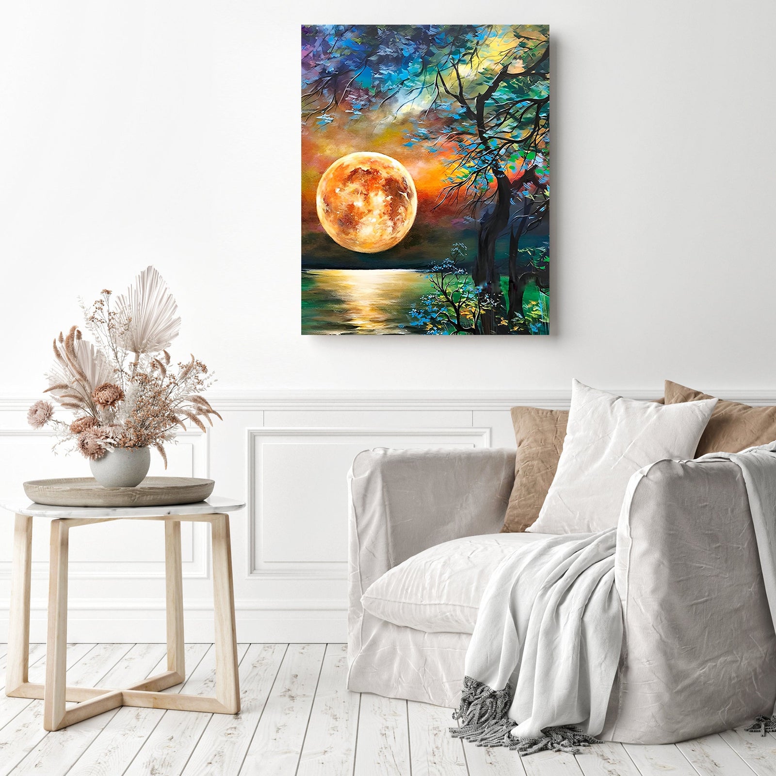 Abstract Moon Tree | Diamond Painting Displayed as Home Decor