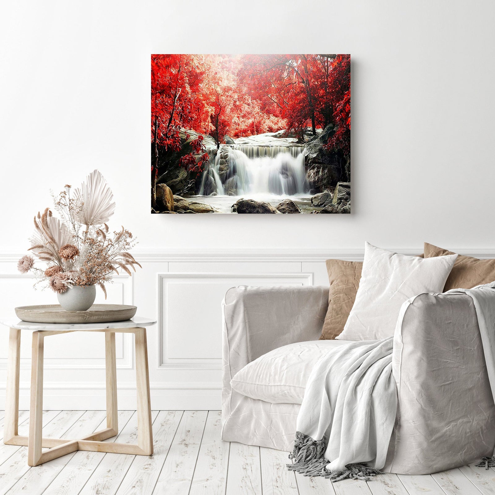 Waterfall Landscape | Diamond Painting Displayed as Home Decor