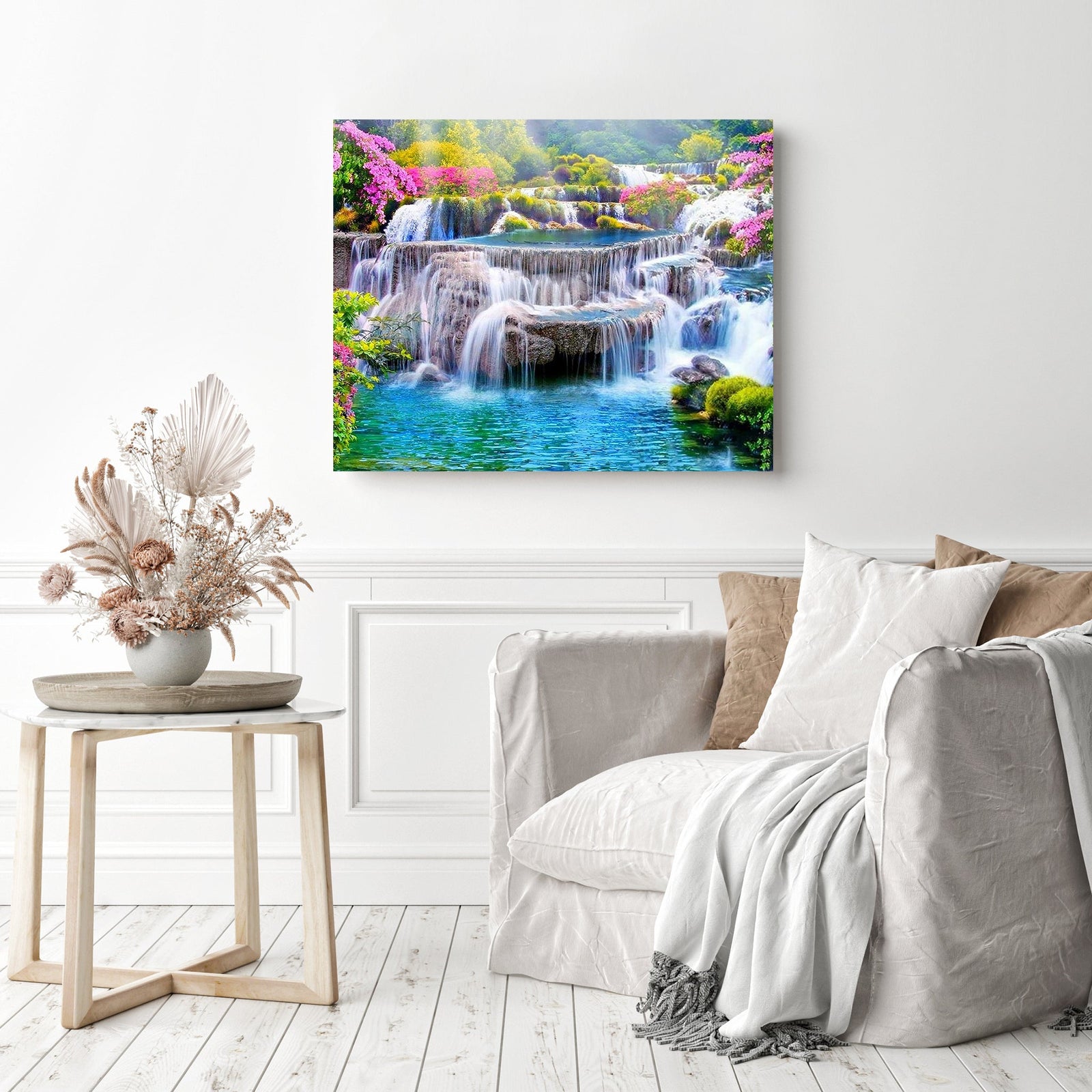 Waterfall | Diamond Painting Displayed as Home Decor