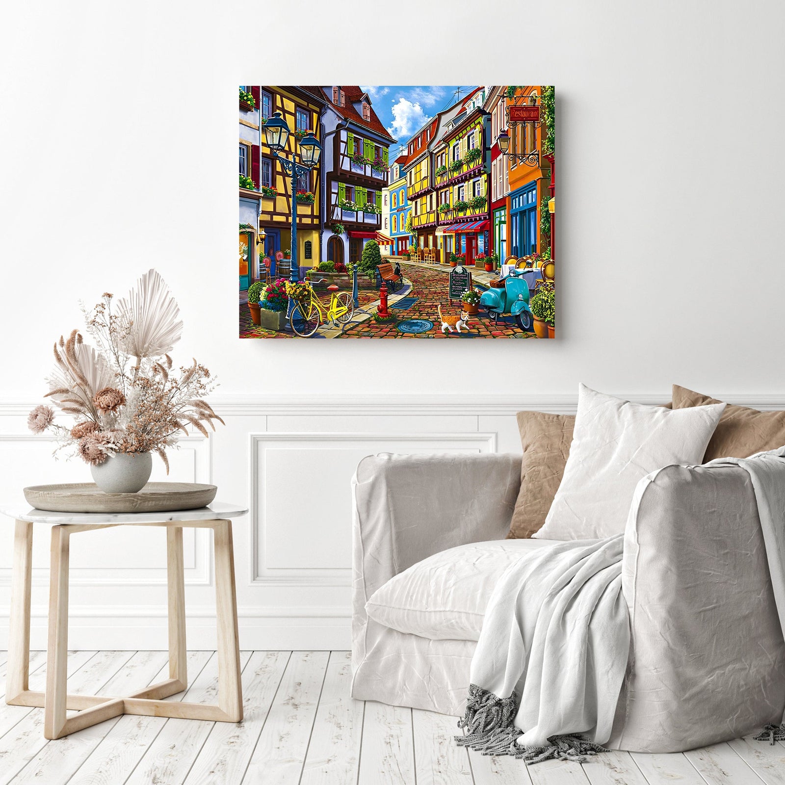 Town Street | Diamond Painting Displayed as Home Decor