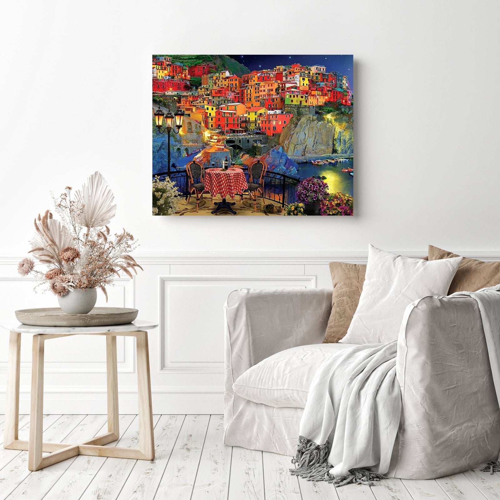 The Houses on the Cliff | Diamond Painting Displayed as Home Decor