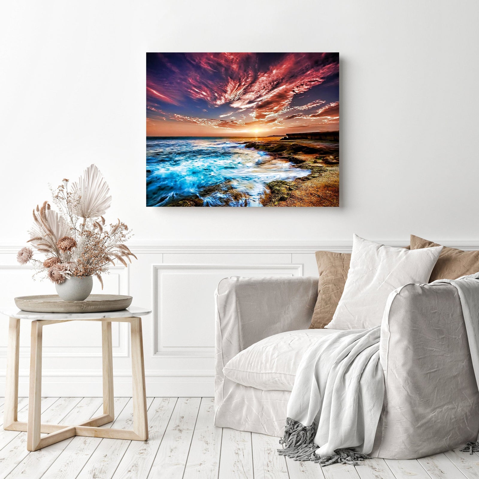 Sunset Seashore | Diamond Painting Displayed as Home Decor