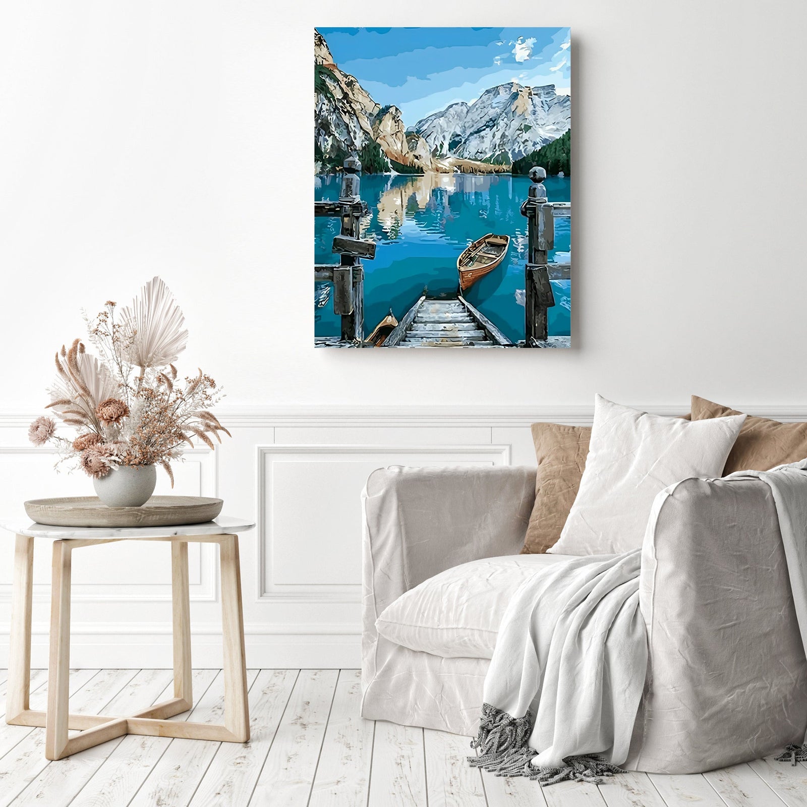 Boat on the Lake | Diamond Painting Displayed as Home Decor