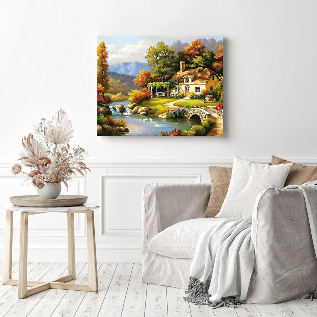 Autumn Cottage by the River | Diamond Painting