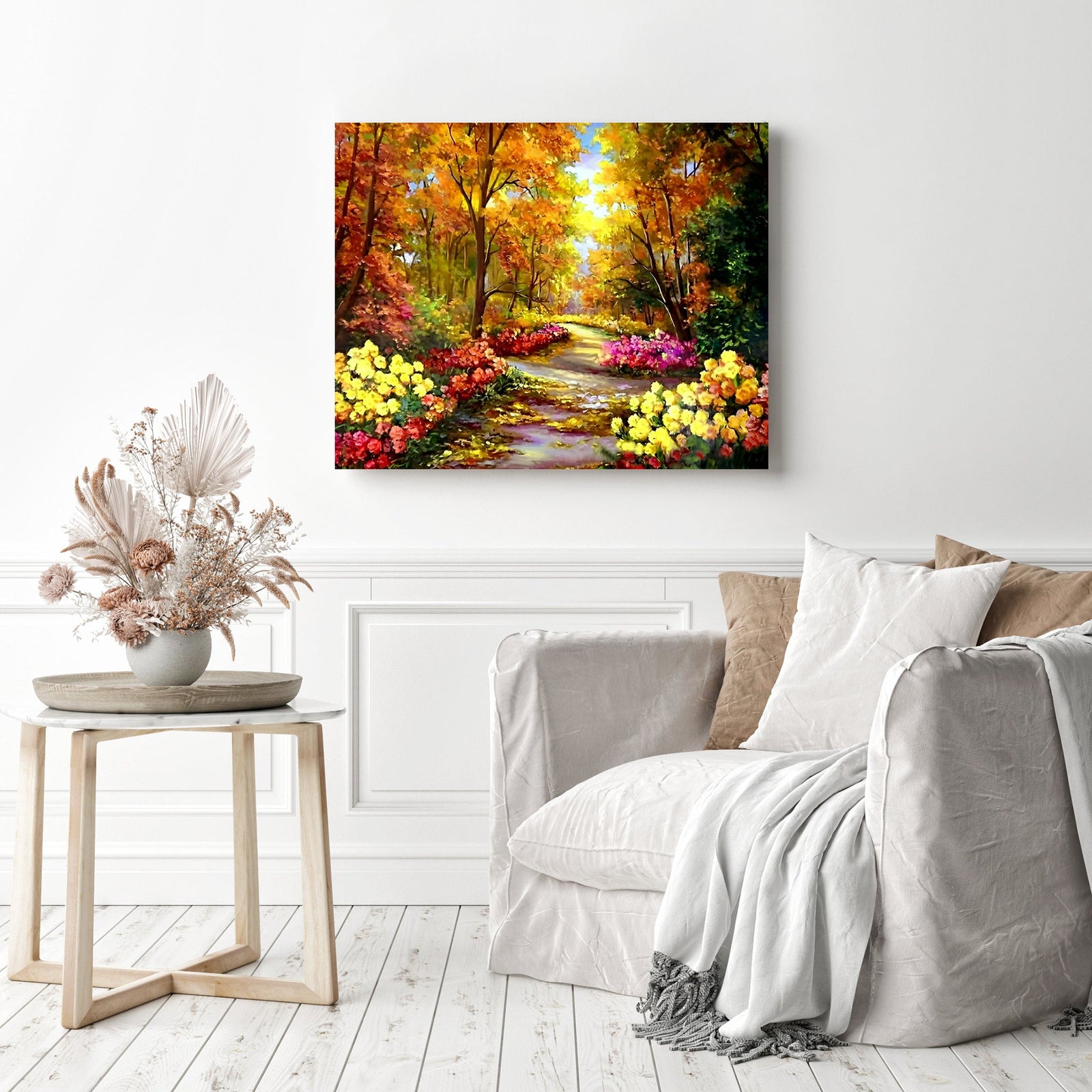 Flower Clad Road | Diamond Painting Displayed as Home Decor