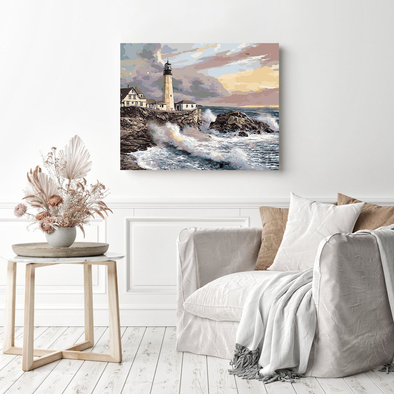 Stormy Seas Lighthouse | Diamond Painting Displayed as Home Decor