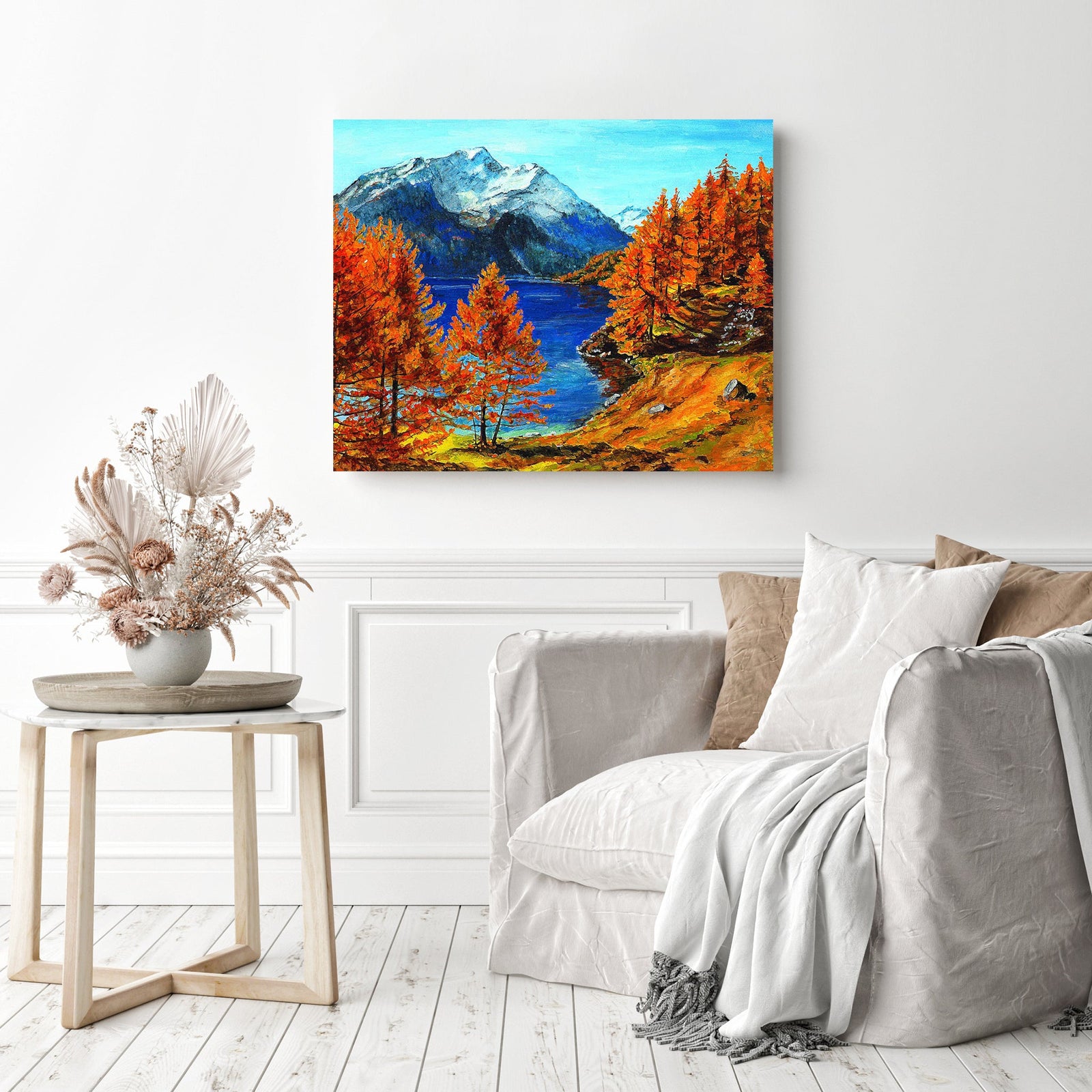 Mountain Fall Lake Scenery | Diamond Painting Displayed as Home Decor