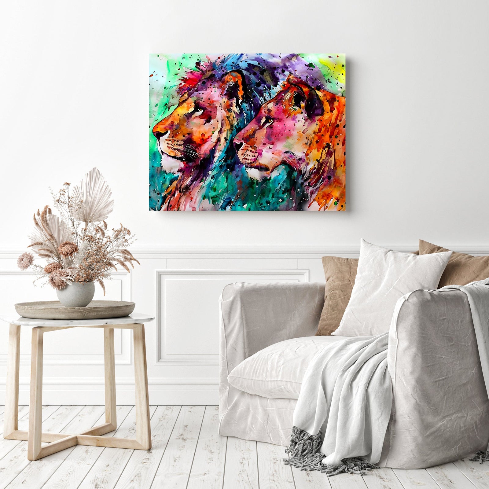 Colored Lion | Diamond Painting Displayed as Home Decor