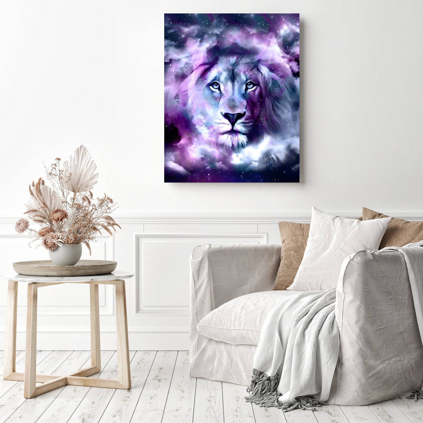 Galaxy Lion | Diamond Painting Displayed as Home Decor