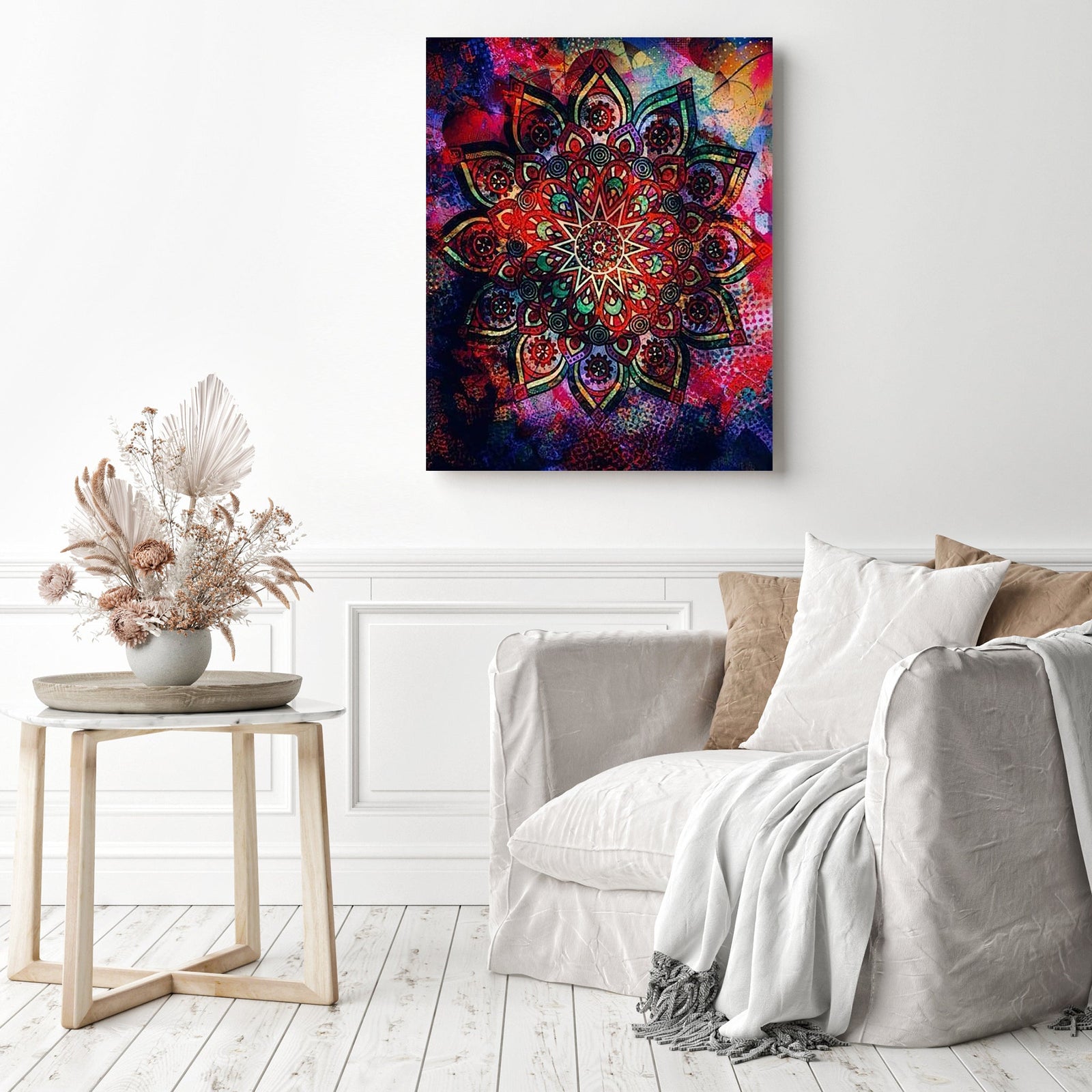 Dark Rainbow Mandala | Diamond Painting Displayed as Home Decor