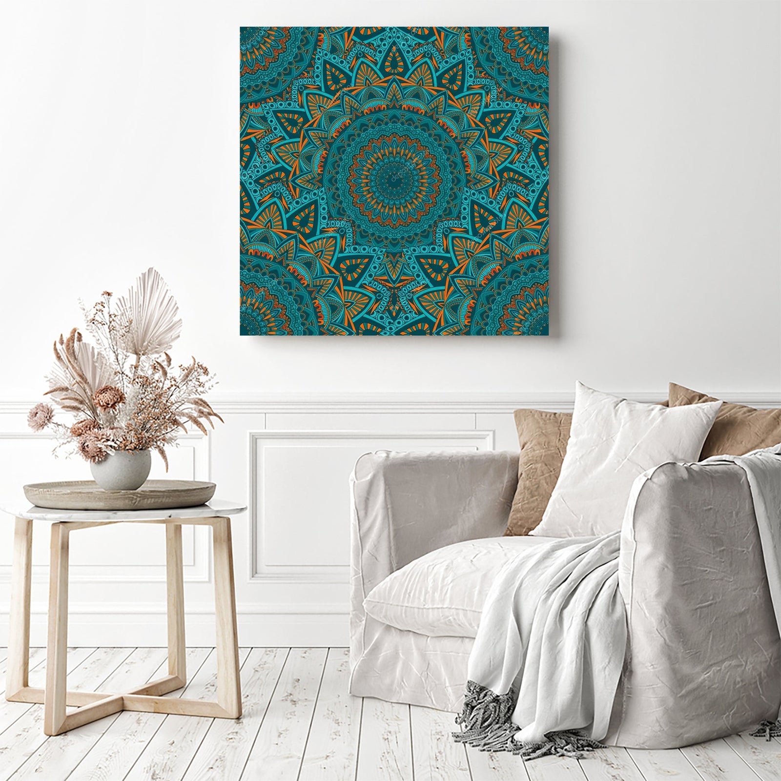 Mandalas Blue Pattern | Diamond Painting Displayed as Home Decor