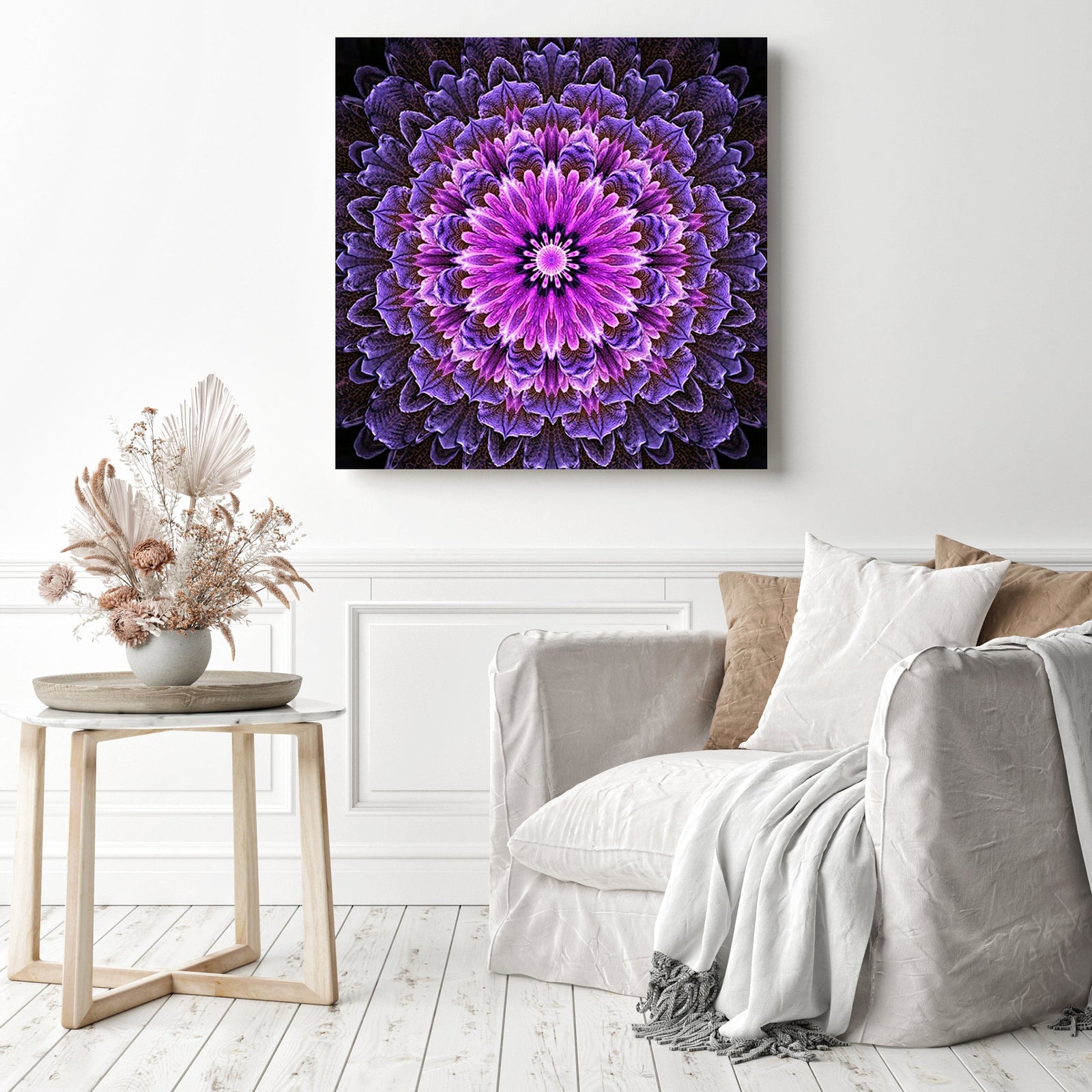 Fuchsia mandala | Diamond Painting Displayed as Home Decor