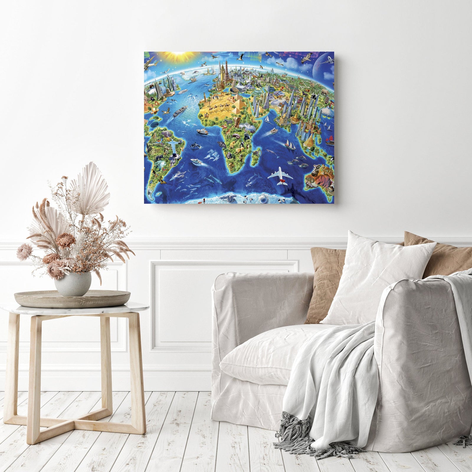 Map of Icons | Diamond Painting Displayed as Home Decor