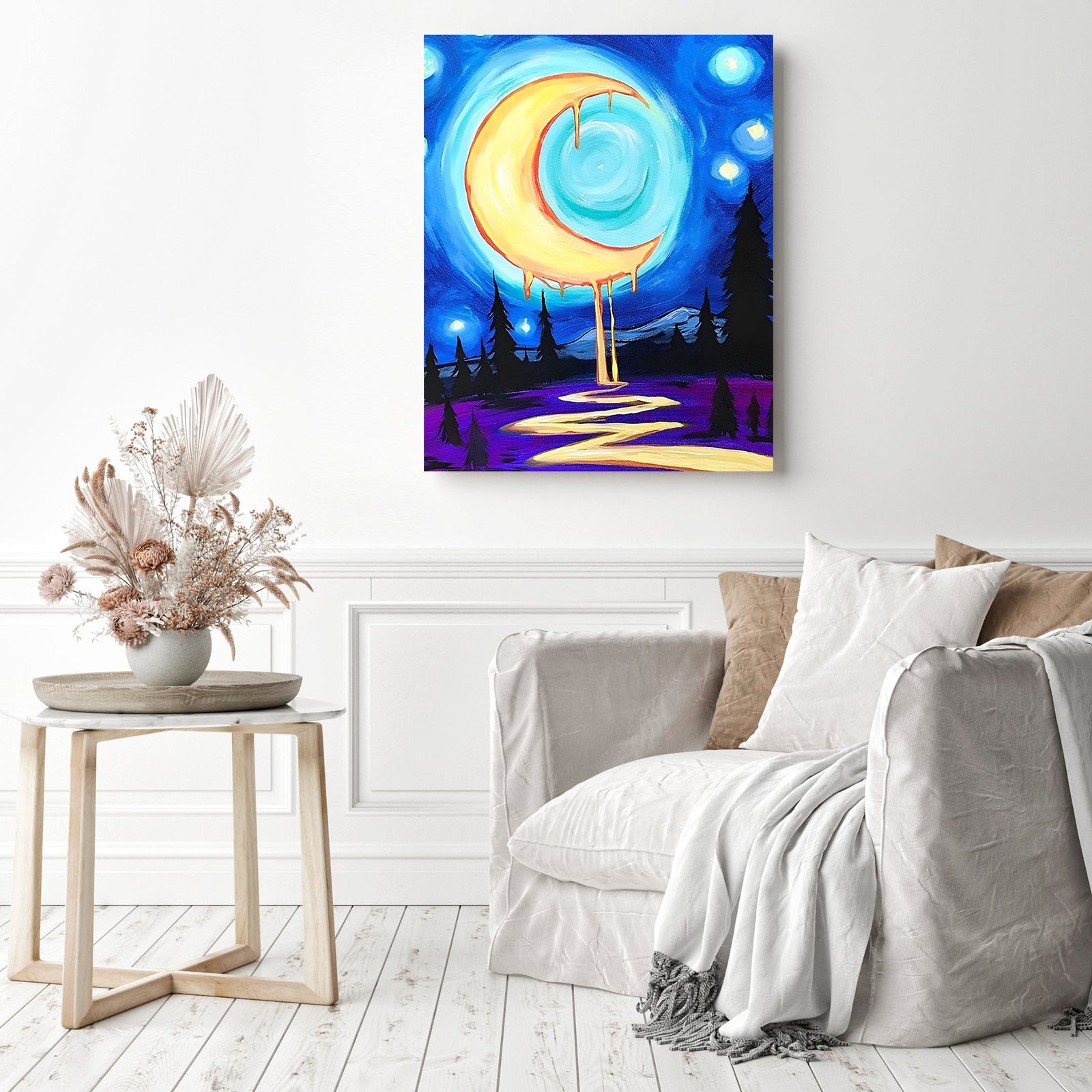 Melting Moon | Diamond Painting Displayed as Home Decor