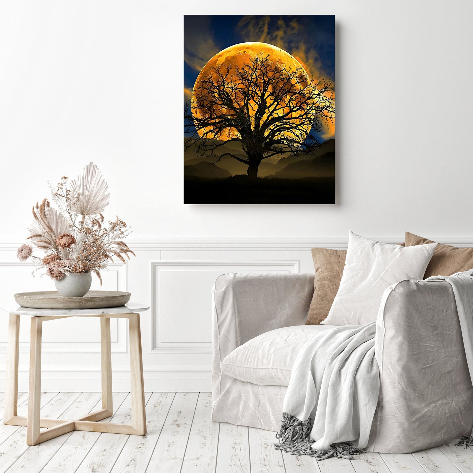 Moon Tree Branches | Diamond Painting Displayed as Home Decor