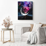 Galactic Moon | Diamond Painting Displayed as Home Decor