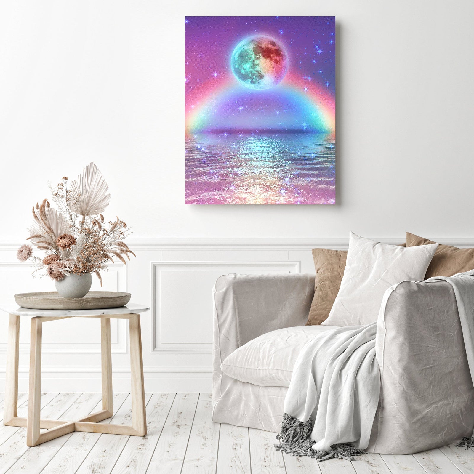 Rainbow Moon Fantasy Star River | Diamond Painting Displayed as Home Decor