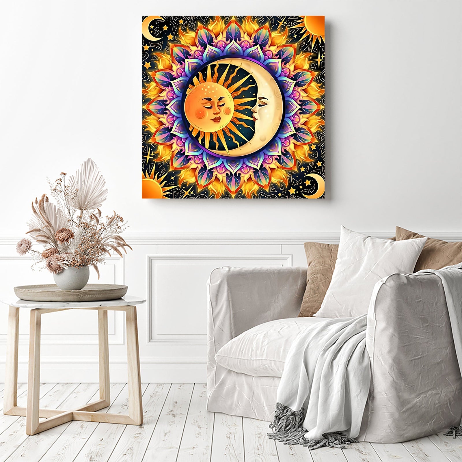 Sun and Moon | Diamond Painting Displayed as Home Decor