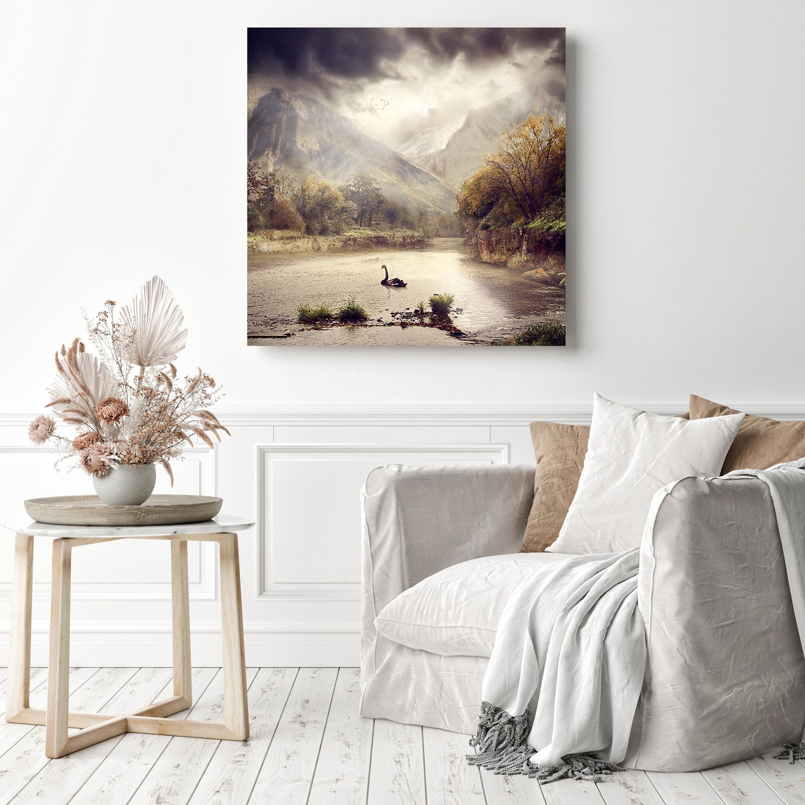 Lone Swan | Diamond Painting Displayed as Home Decor