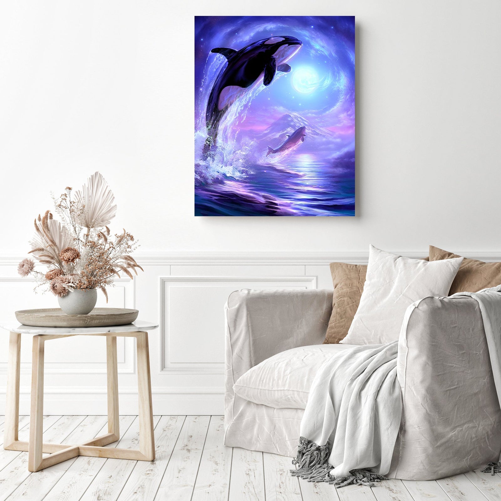 Moonlit Ocean | Diamond Painting Displayed as Home Decor