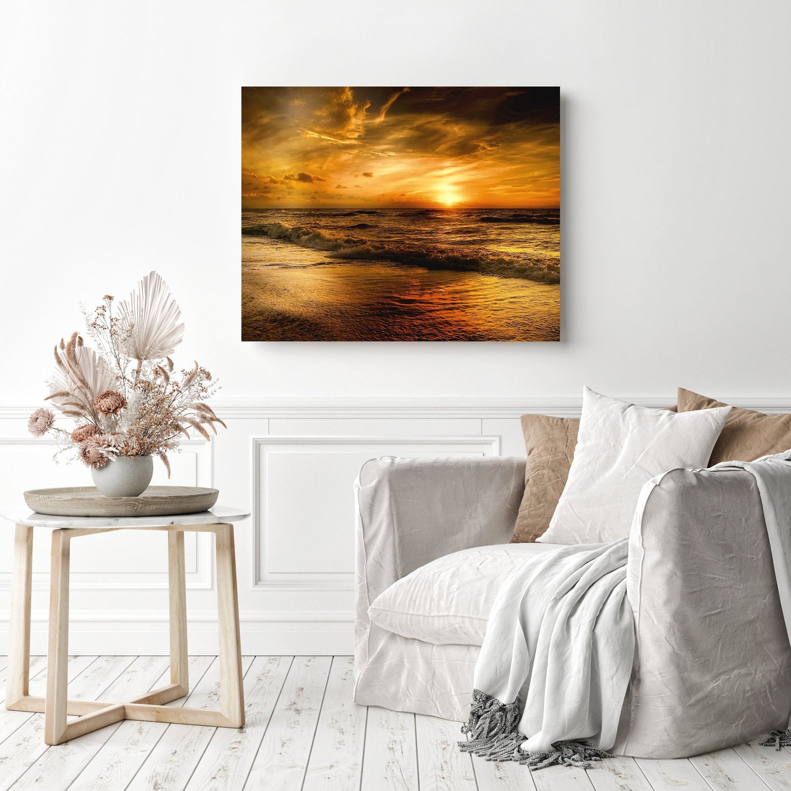 Ocean under Sunset | Diamond Painting Displayed as Home Decor