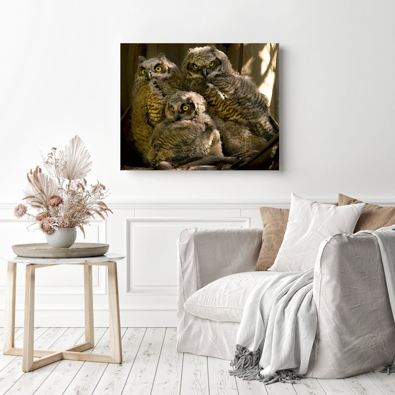 Owl Pals | Diamond Painting Displayed as Home Decor