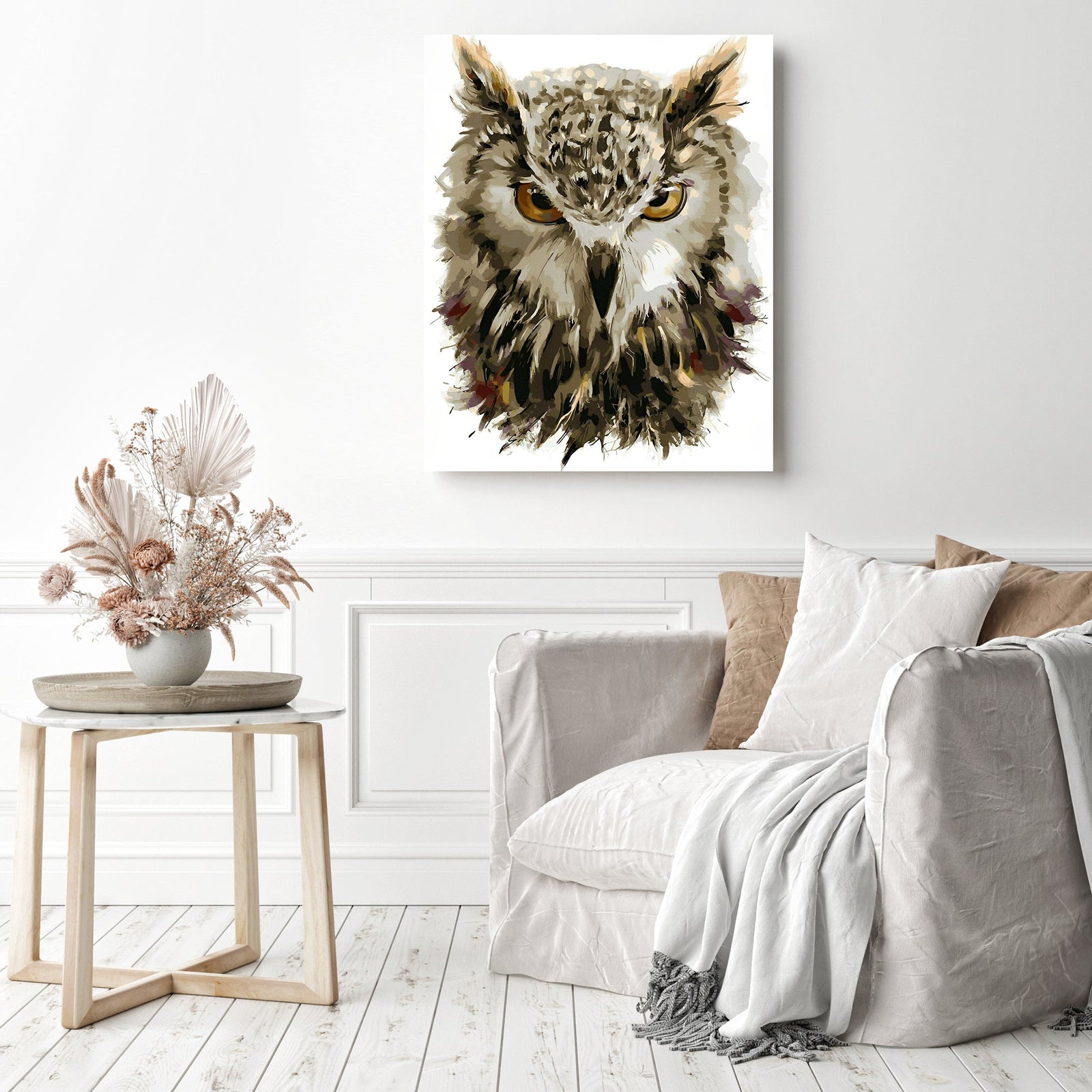 Owl Portrait | Diamond Painting Displayed as Home Decor