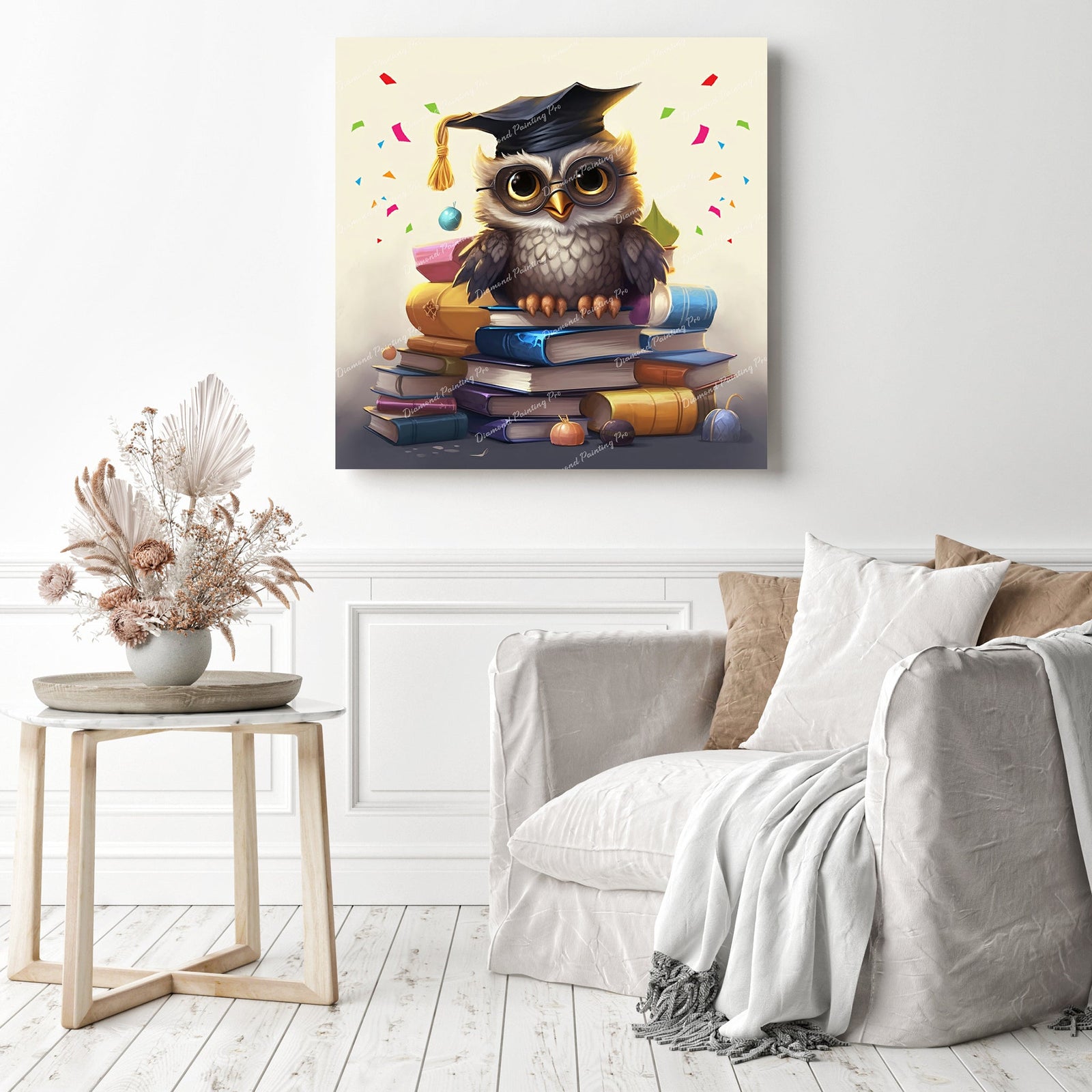 Owl-tstanding Grad Wisdom | Diamond Painting Displayed as Home Decor