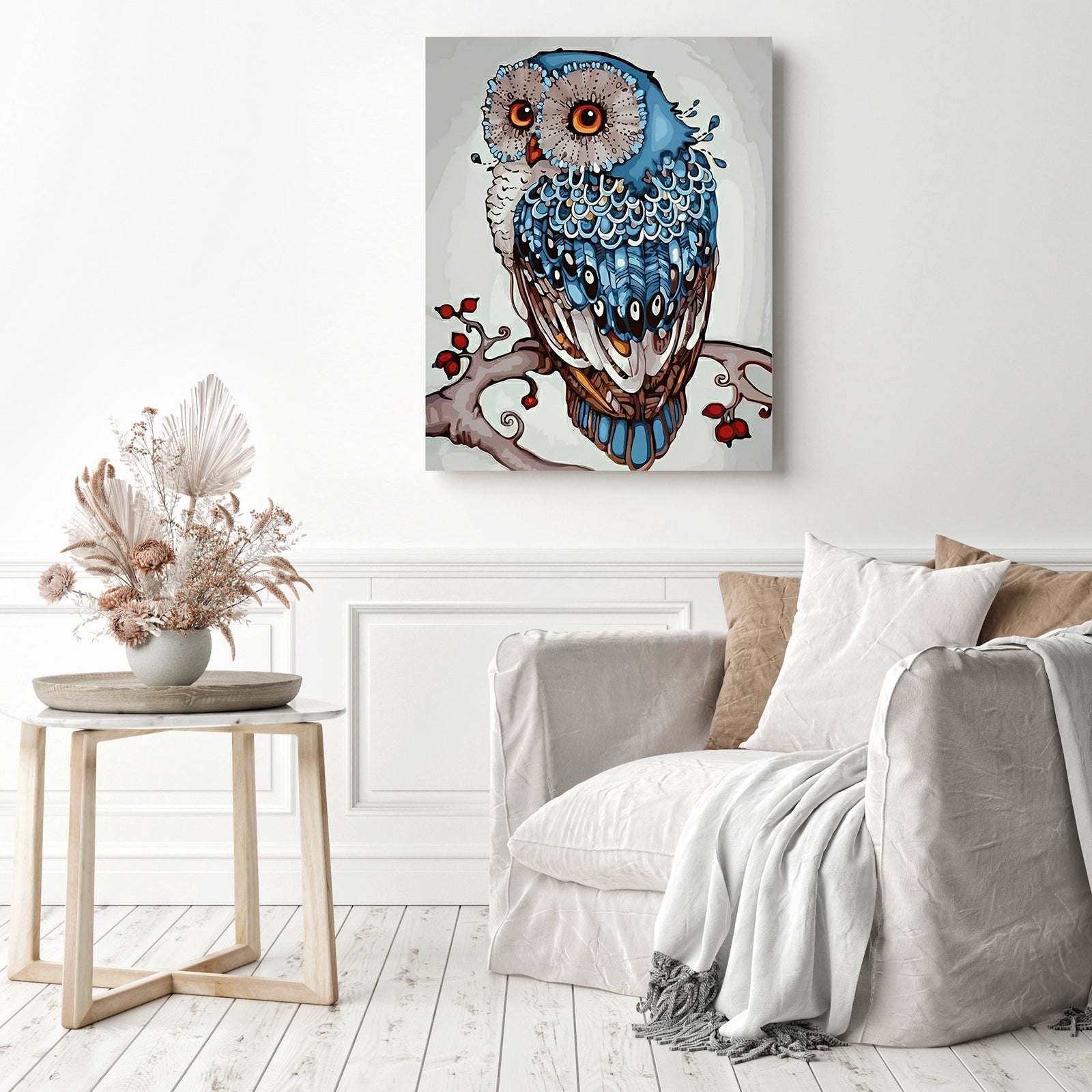 Berry Branch Mandela Owl | Diamond Painting Displayed as Home Decor