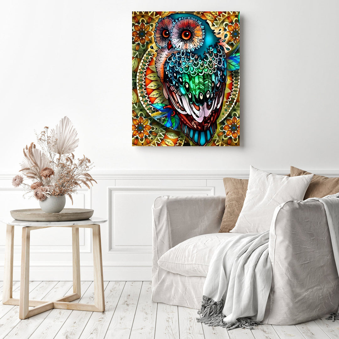 Mandala Berry Branch Owl | Diamond Painting