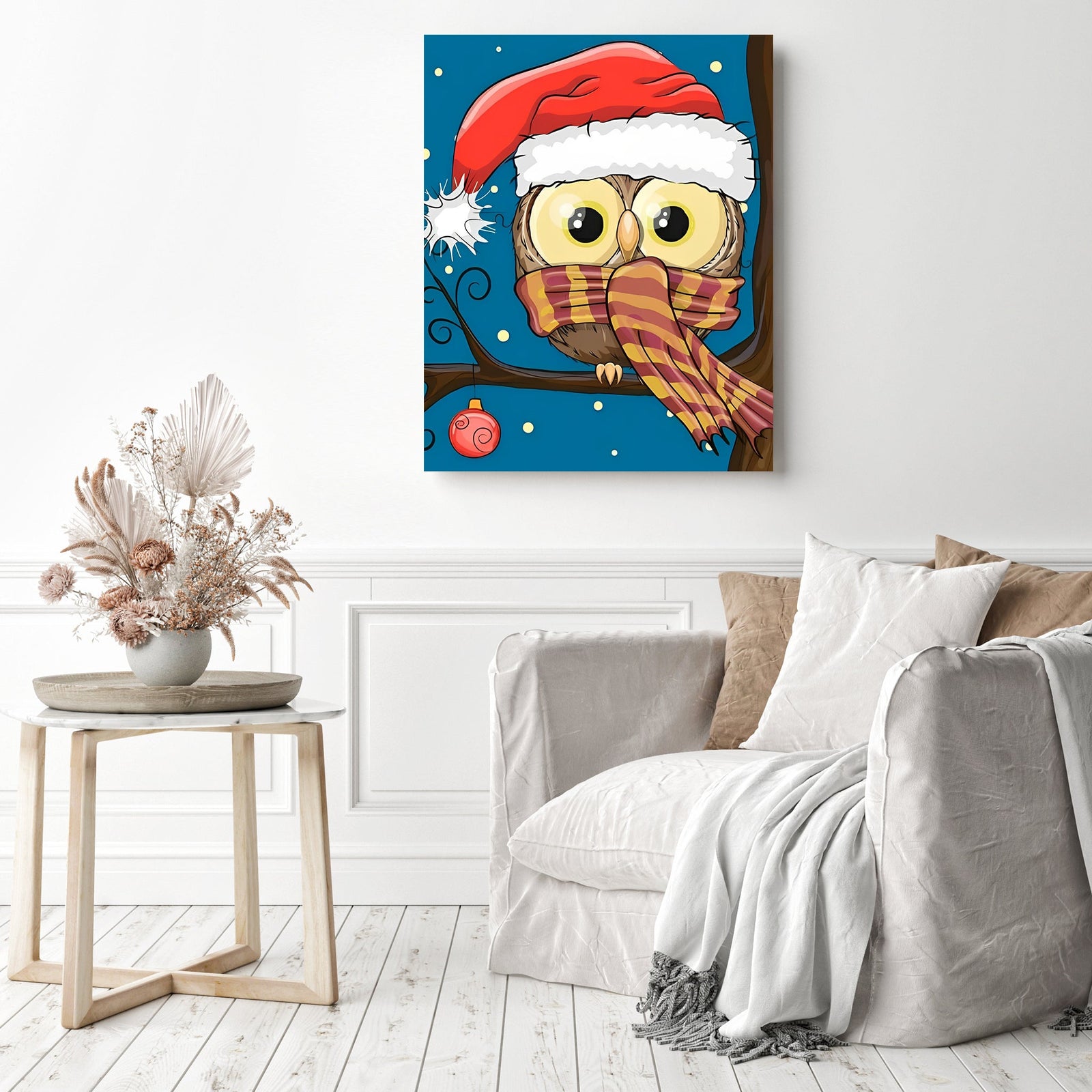 Christmas Owl | Diamond Painting Displayed as Home Decor