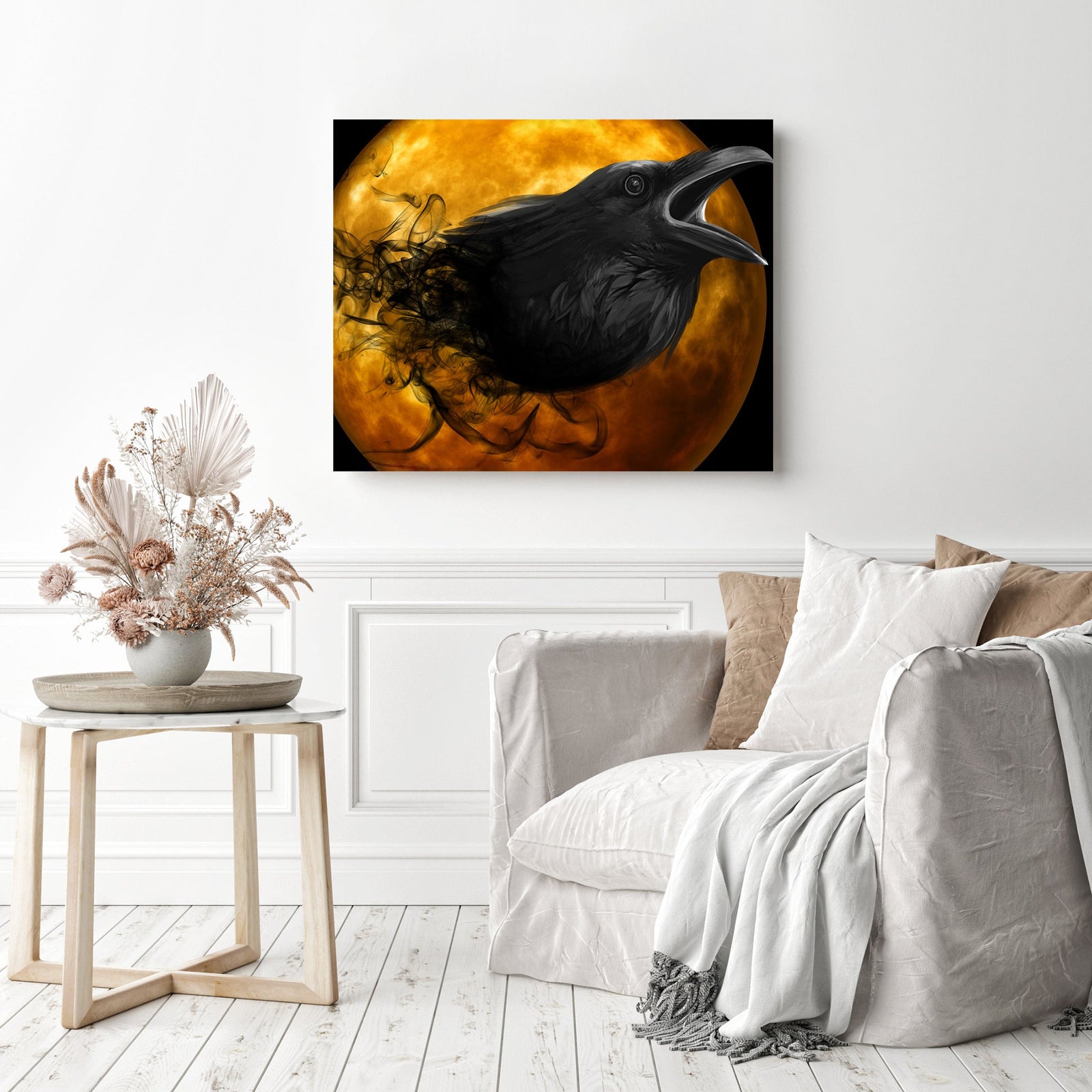 Raven Emergence | Diamond Painting Displayed as Home Decor